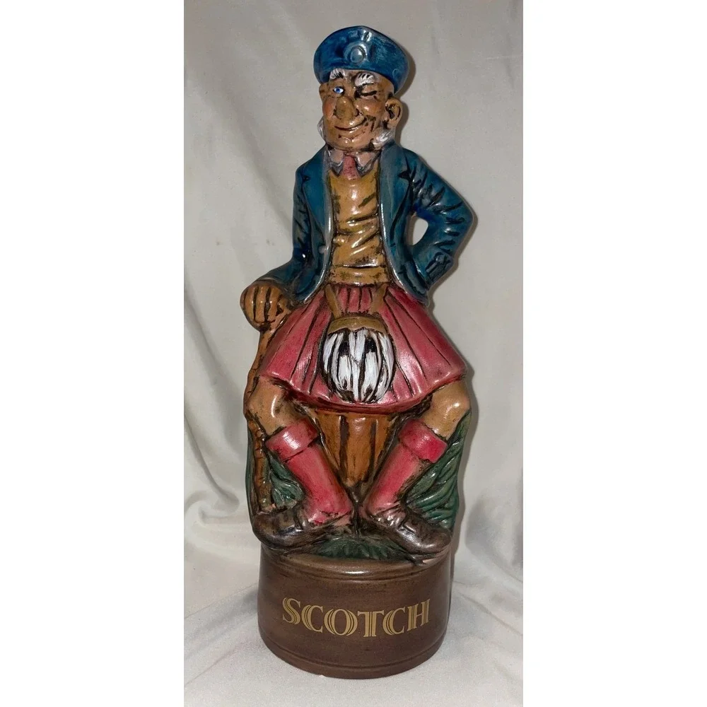 Vintage Ceramic Scotch Decanter Winking Scotsman Kilt Figural Liquor Bottle 12